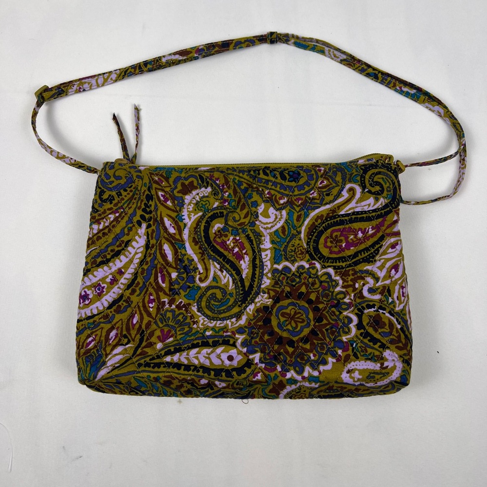 Vera Bradley Paisley Quilted Crossbody Bag Olive Green Cotton Excellent Boho